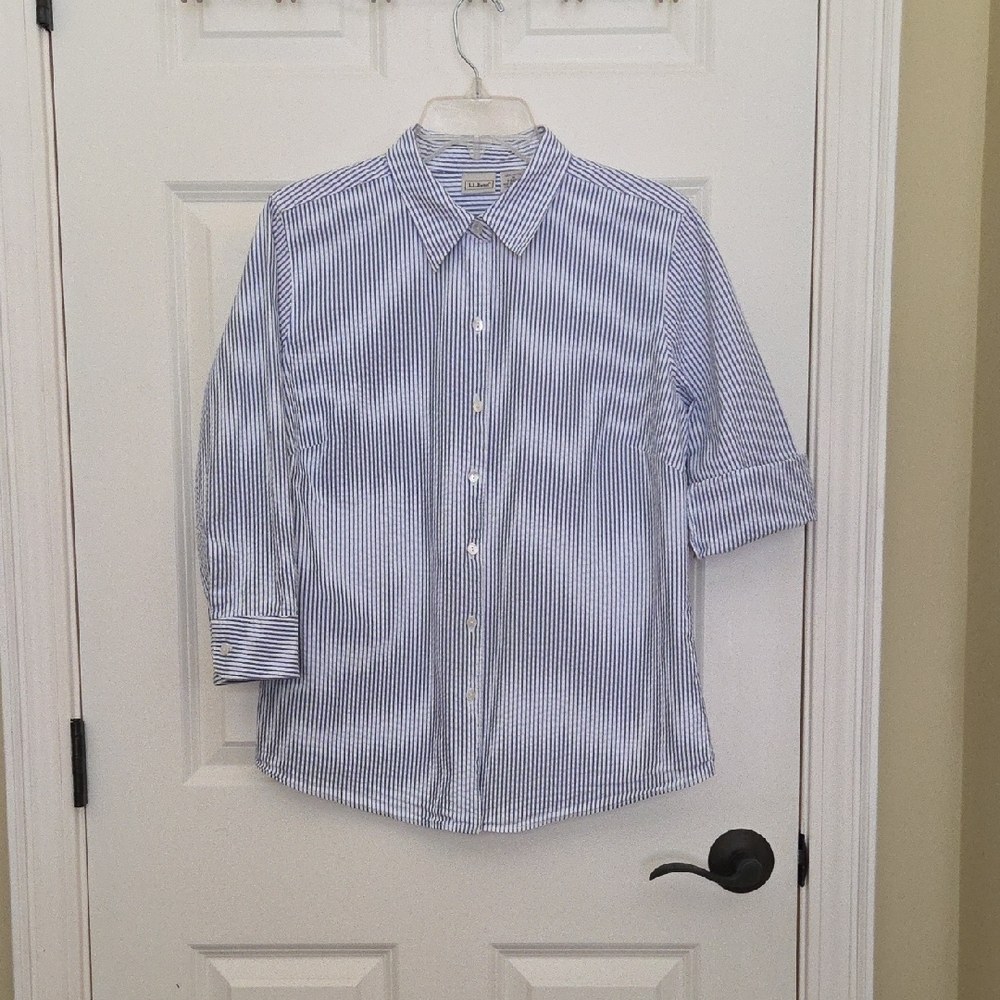 L.L. Bean Blue and White Striped Cotton Shirt